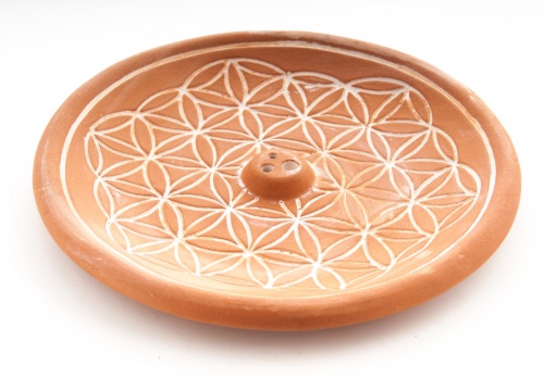 Vykuřovací podtácek „Květ života“ z keramiky hnědý